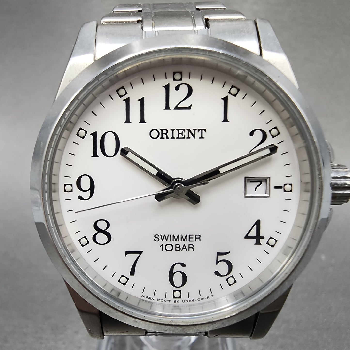 Orient Swimmer Watch Men 36mm White Dial Silver Tone Date Round New Battery1