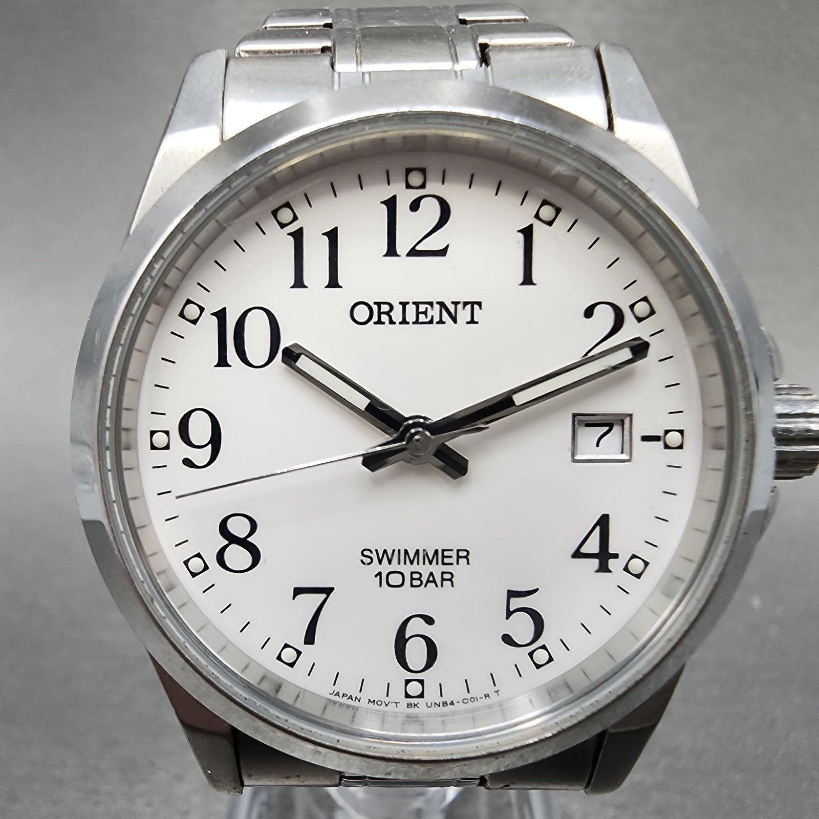 Orient Swimmer Watch Men 36mm White Dial Silver Tone Date Round New Battery1