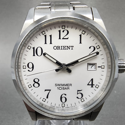 Orient Swimmer Watch Men 36mm White Dial Silver Tone Date Round New Battery1