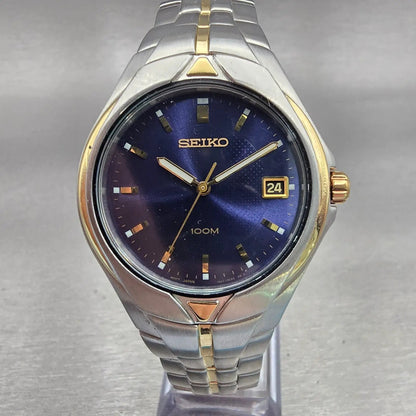 Seiko Watch Men 37mm Blue Dial Two Tone Date Round 7N42-0BC0 New Battery Vintage0