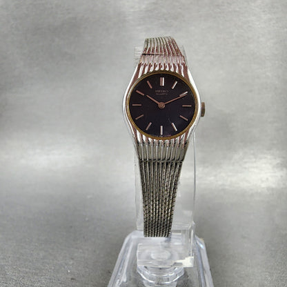 Seiko Watch Women 18mm Black Dial Silver Tone Round 16-0219 New Battery VTG5