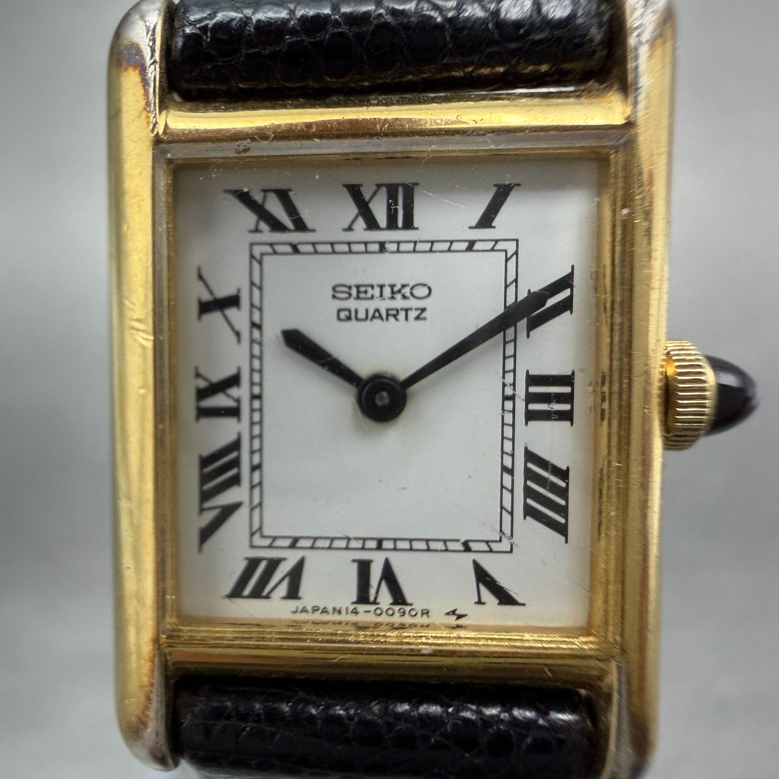 Seiko Tank Watch Women 18mm White Dial Gold Tone 1400-5039 New Battery VTG TH881