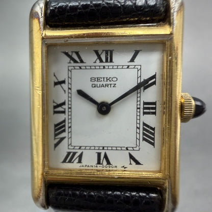 Seiko Tank Watch Women 18mm White Dial Gold Tone 1400-5039 New Battery VTG TH881