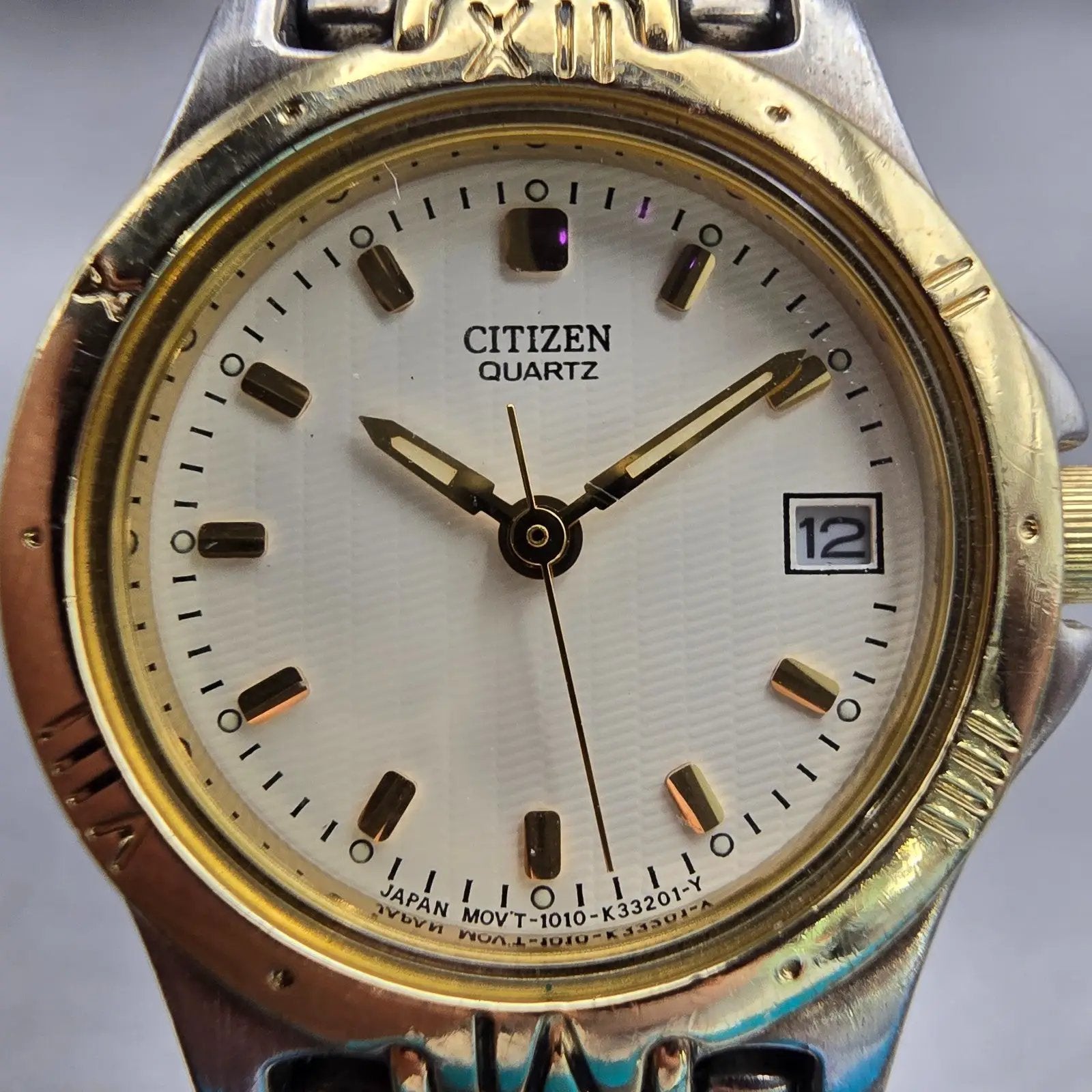 Citizen Watch Women 24mm Ivory Dial Two Tone Date Round 1010-K09931 New Battery1