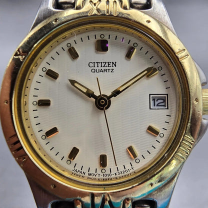 Citizen Watch Women 24mm Ivory Dial Two Tone Date Round 1010-K09931 New Battery1