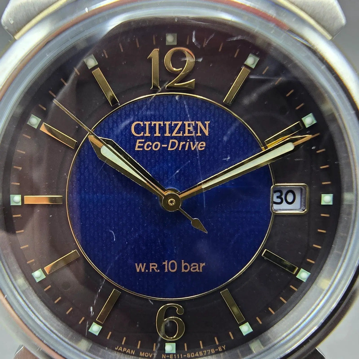 Citizen Eco-Drive Watch Men 36mm Blue Dial Two Tone Date E111-S027179 Runs JDM1