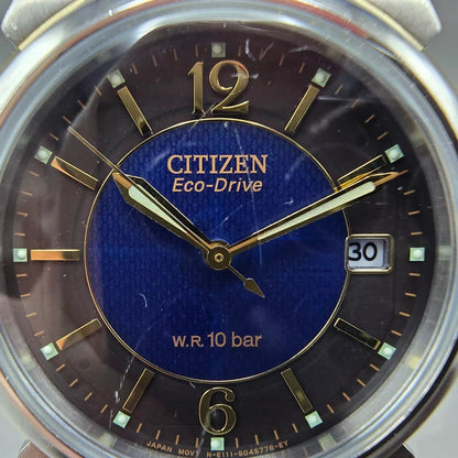 Citizen Eco-Drive Watch Men 36mm Blue Dial Two Tone Date E111-S027179 Runs JDM1
