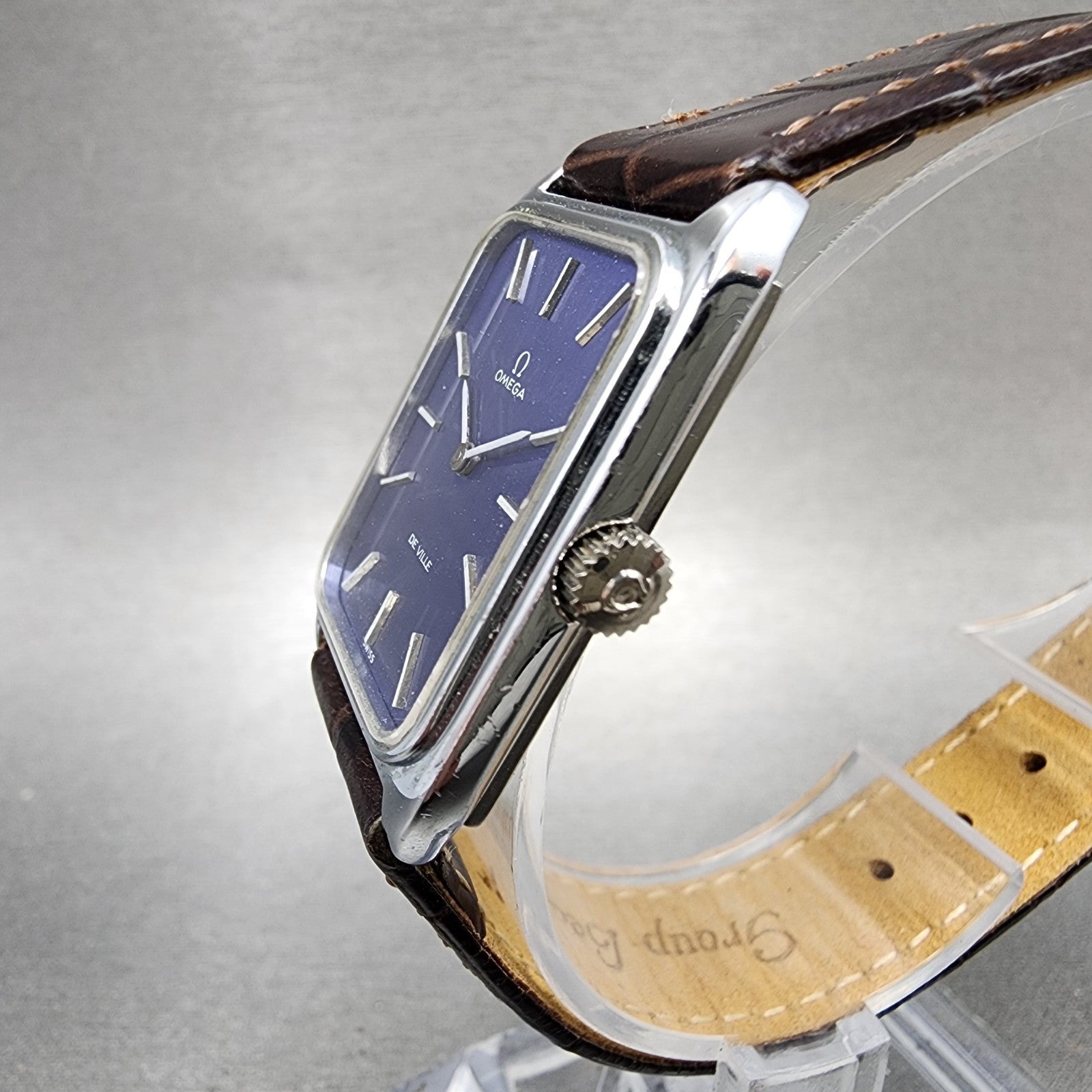 Omega De Ville Tank Watch Unisex 23mm Blue Dial Gold Plated Manual Wind Runs VTG2