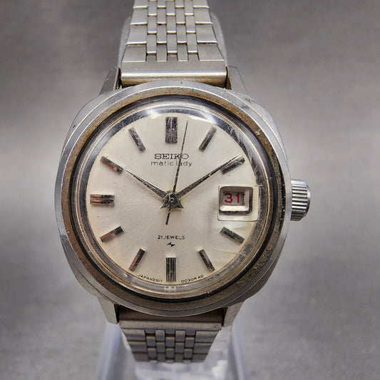 Seiko Maticlady Watch Women 24mm White Dial Steel Date 2517-3201 PARTS