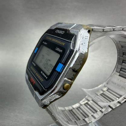 Casio A163W Watch Men 33mm Digital Silver Tone Alarm Chrono Octagon New batt VTG2