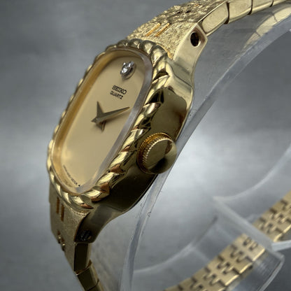 Seiko Watch Women 17mm Tan Dial Gold Tone Rectangle 1400-5349 New Battery2