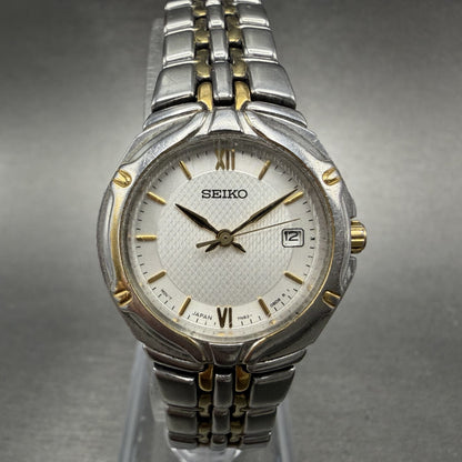 Seiko Watch Women 26mm Silver Dial Two Tone Date Round 7n82-0at0 New Battery IOJ0