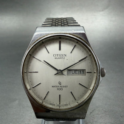Citizen CQ Watch Men 34mm Silver Dial Silver Tone Daydate 4-211162 New Battery0