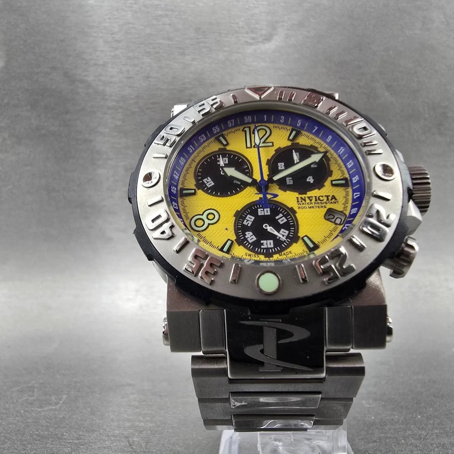 Invicta Reserve Chronograph Dive Watch Men 46mm Yellow Dial Steel New Battery5