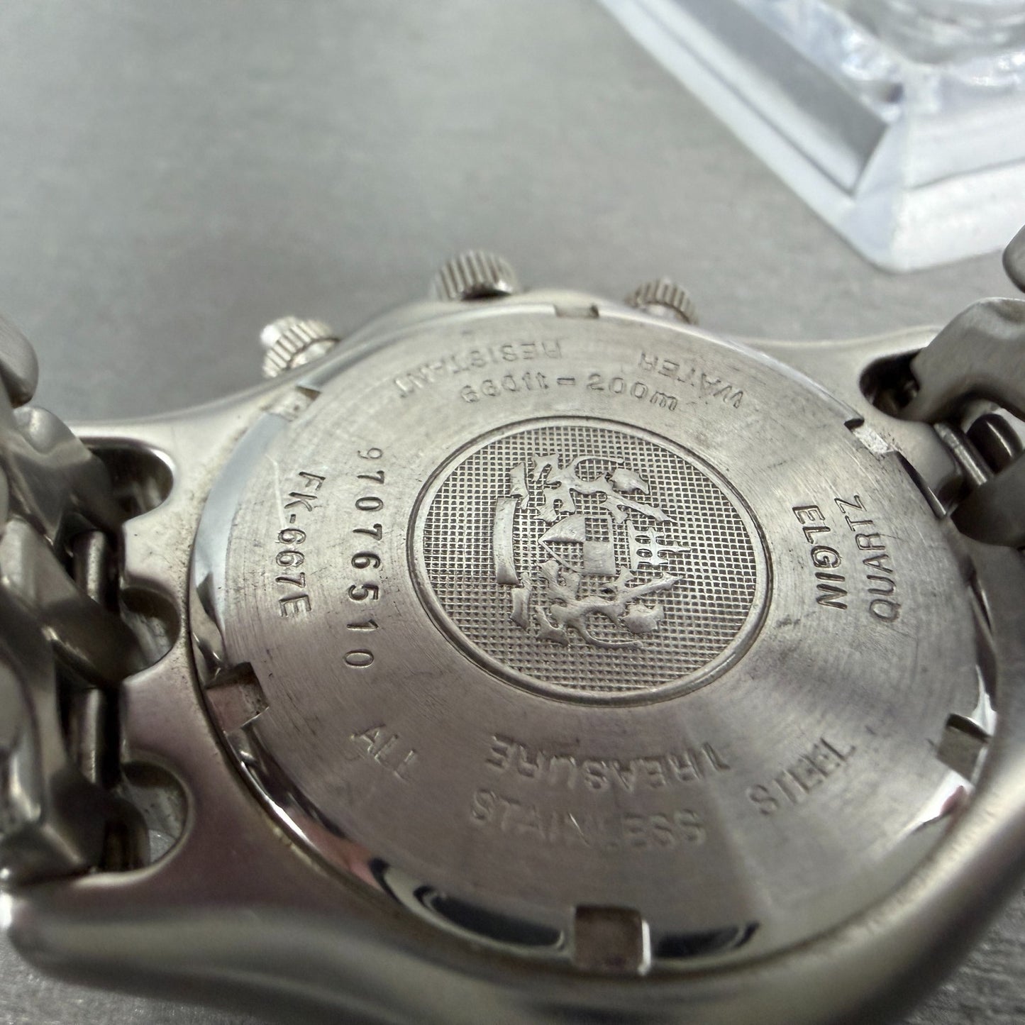 Elgin Chrono Watch Men 39mm Blue Dial Silver Tone Date Round FK-667 New Battery9