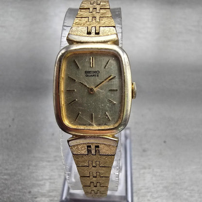 Seiko Watch Women 16mm Gold Dial Gold Tone Rectangle 1400-7619 New Battery VTG0
