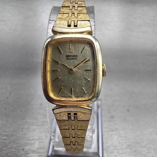 Seiko Watch Women 16mm Gold Dial Gold Tone Rectangle 1400-7619 New Battery VTG0