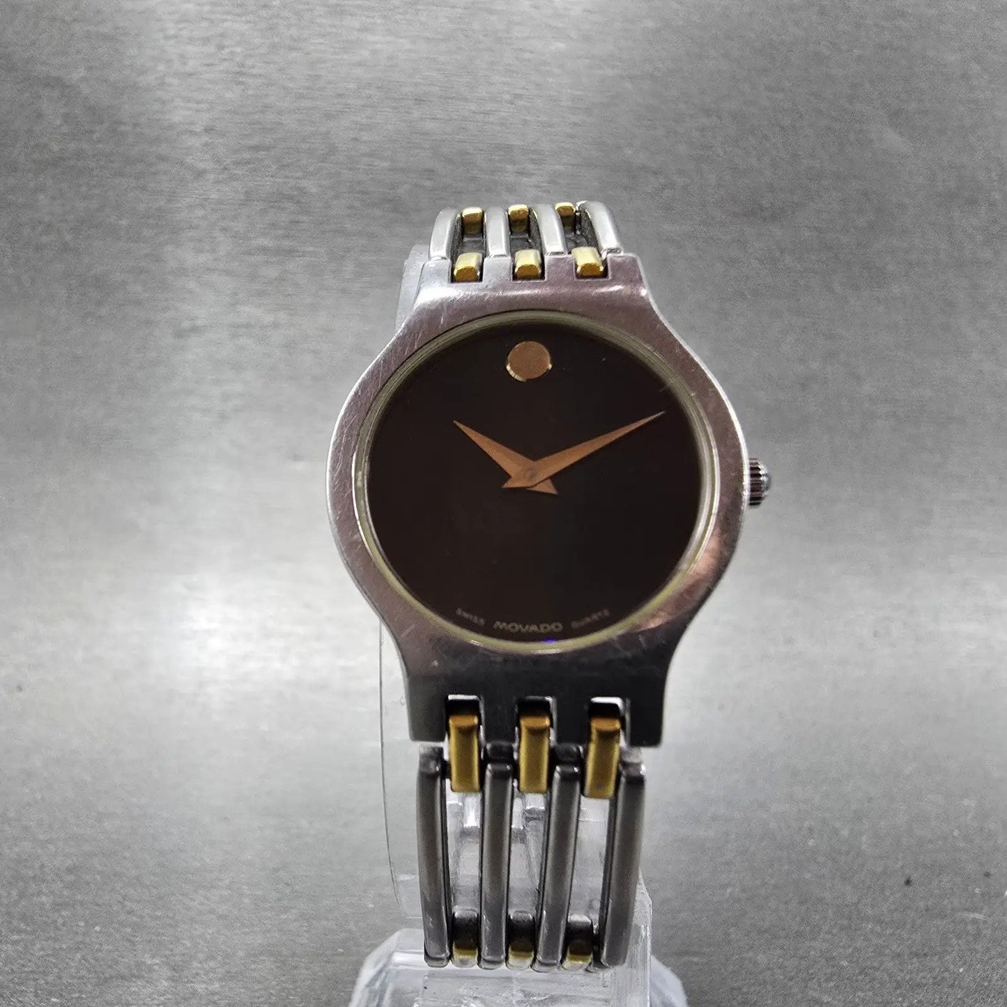 Movado Esperanza Watch Women 23mm Black Dial Two Tone Round 84-25-811.4 New Batt5