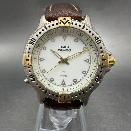 Timex Indiglo Dive Watch Women 35mm White Dial Two Tone Round New battert0