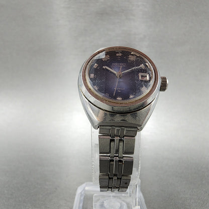 Seiko Automatic Watch Women 25mm Blue Dial Silver Tone Date 2205-0520 Runs
