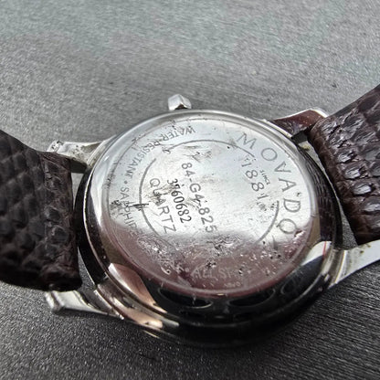 Movado Verso Watch Women 25mm Black Dial Silver Round Leather 84-G4-825 New Batt9