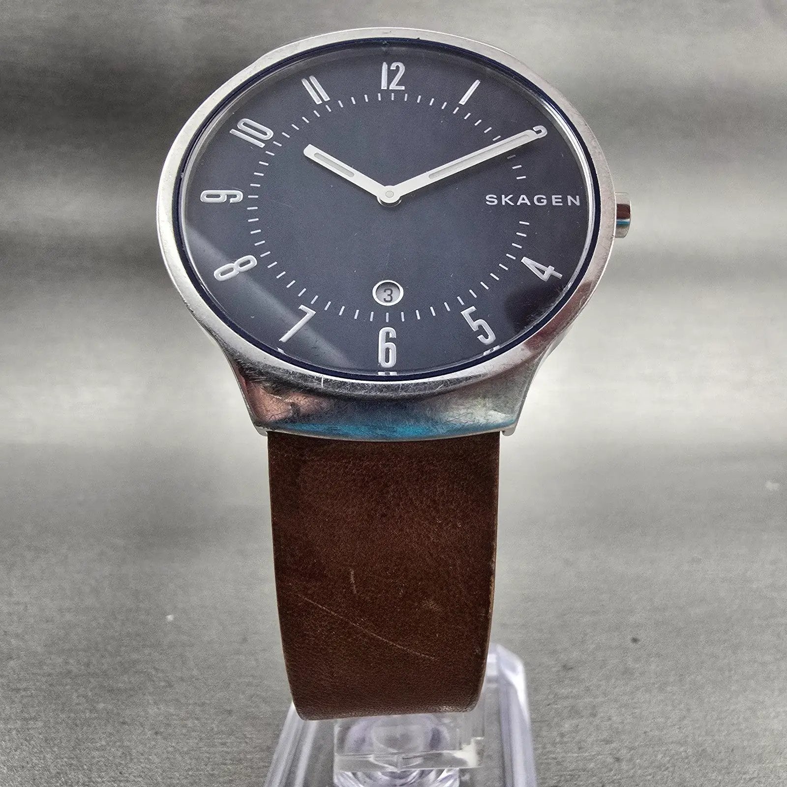 Skagen Grenen Watch Men 38mm Blue Dial Silver Tone Date Round SKW6457 New Batt5