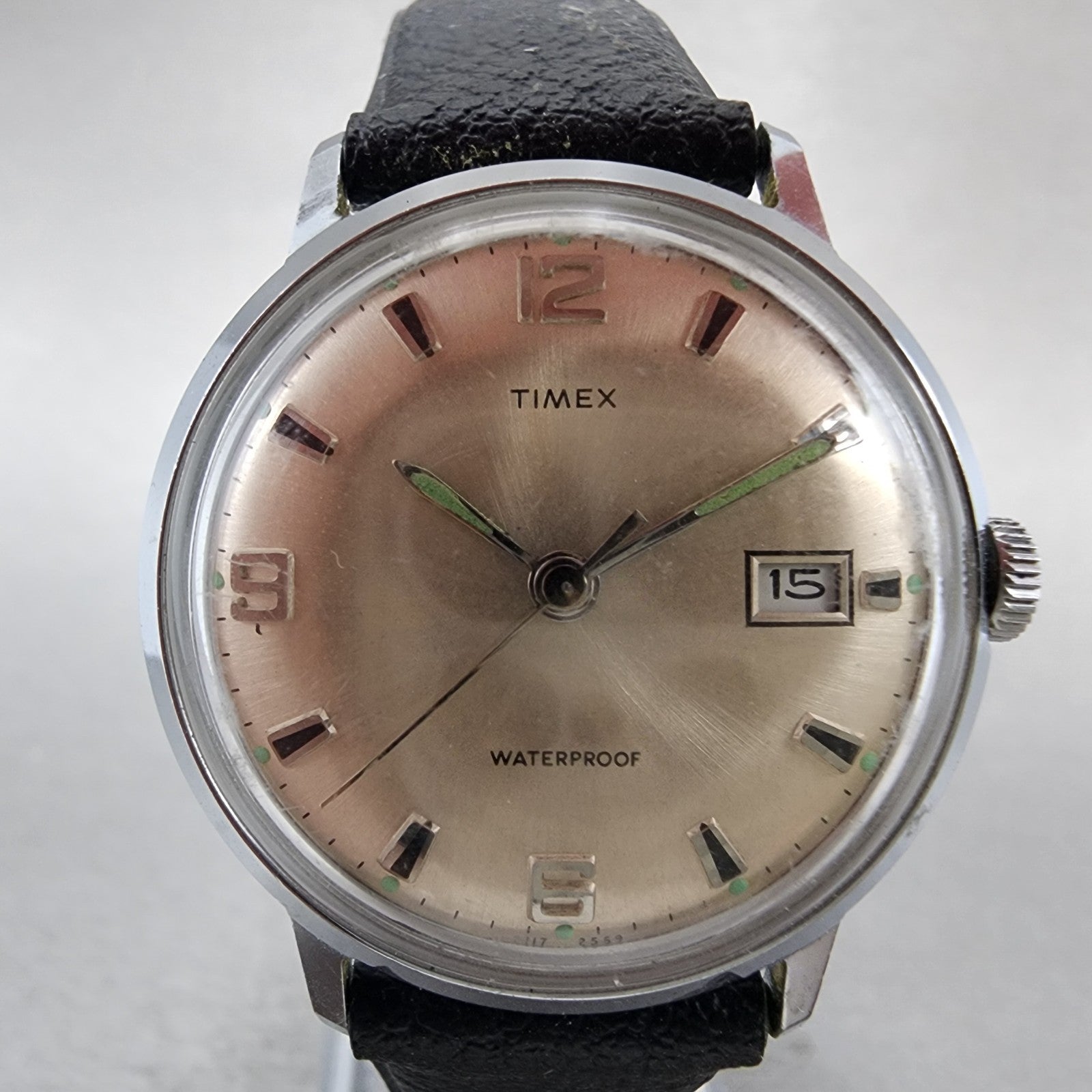 Timex Marlin Watch Men 34mm Champagne Dial Silver Tone Date Round Manual PARTS2