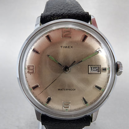 Timex Marlin Watch Men 34mm Champagne Dial Silver Tone Date Round Manual PARTS2