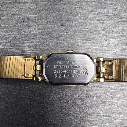 Seiko Tank Watch Women 12mm Gold Dial Gold Tone Rectangle 2E20-6019 New BatteryJ10