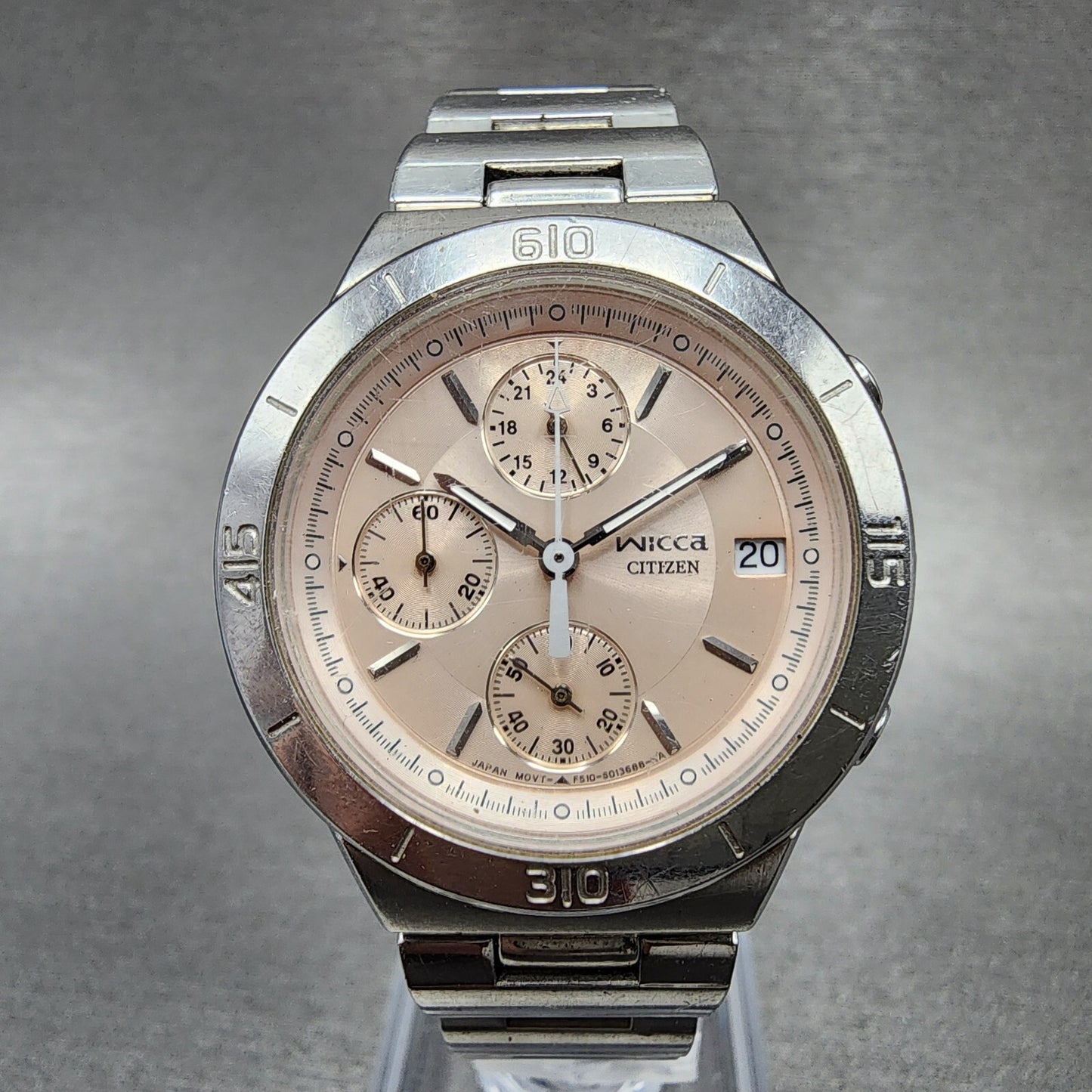 Citizen WICCA Chronograph Watch Women 32mm Pink Dial Silver Tone Date NewBattery0