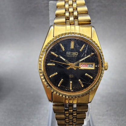 Seiko SQ Watch Women 24mm Black Dial Gold Tone Daydate Round 3Y030169 New Batt0