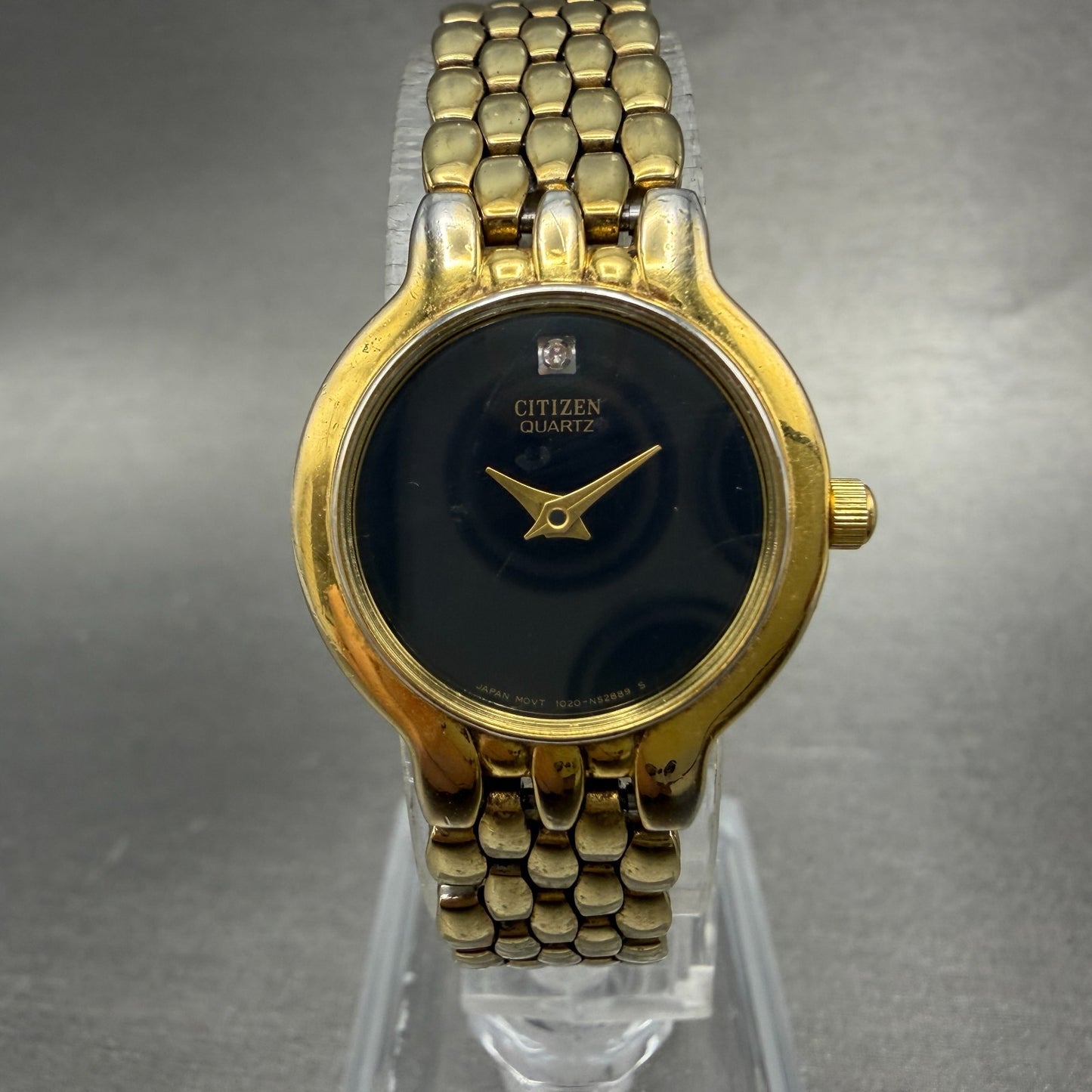 Citizen Watch Women 22mm Black Dial Gold Tone Round 1020-S54554 New Battery0
