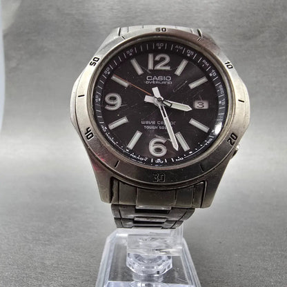 Casio Overland Wave Watch Men 42mm Black Dial Titanium Date Solar Round READ!!!!6