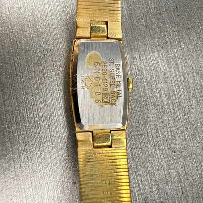 Seiko Watch Women 12mm Gold Dial Gold Tone Rectangle 2E20-5129 New Battery VTG10
