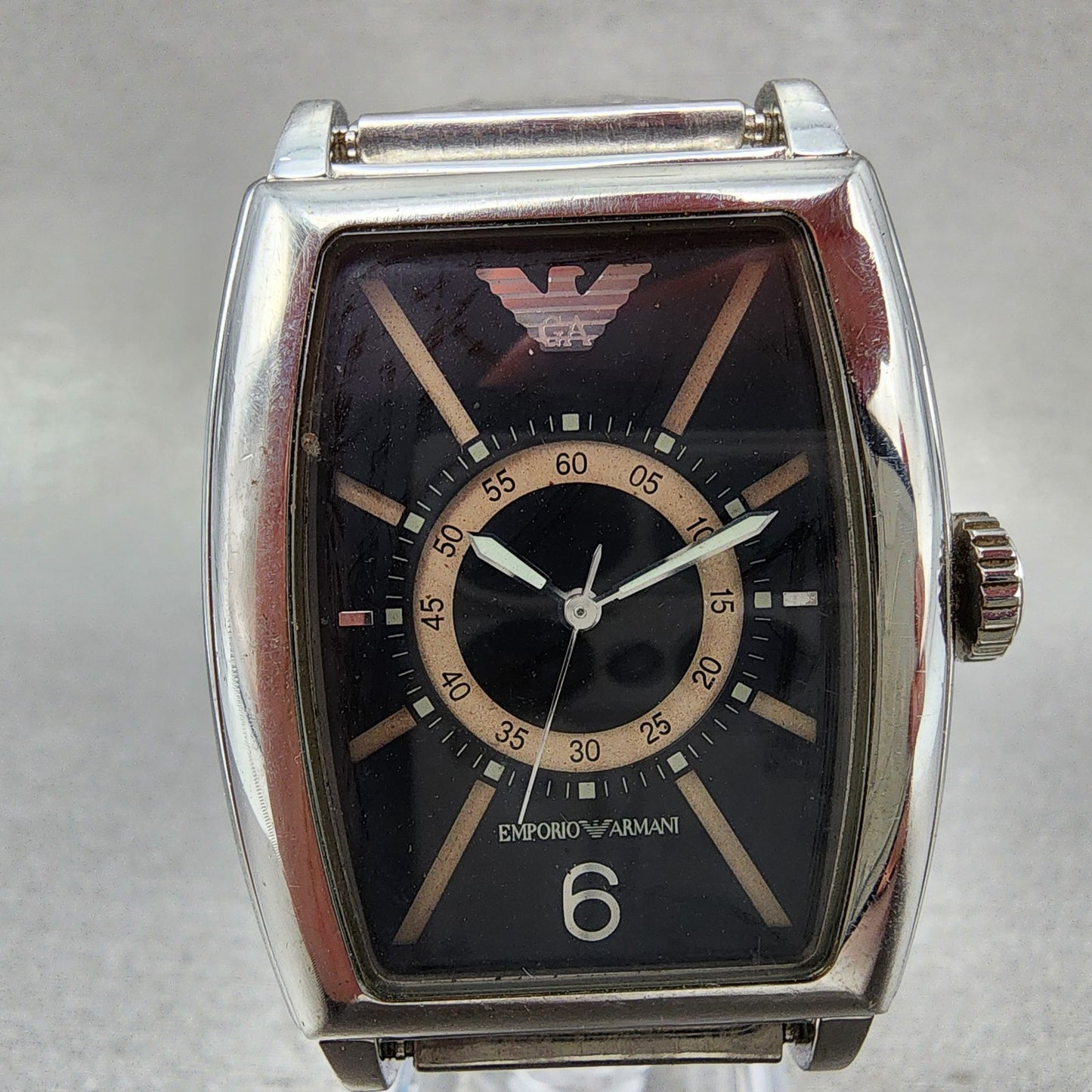 Emporio Armani Tank Watch Men 33mm Black Dial READ!!!!!!!!!!! Rectangle New Batt1