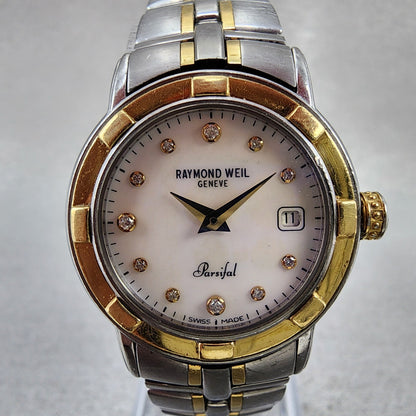 Raymond Weil Parsifal 27mm MOP Dial Two Tone Date Diamond Markers 9440 New Batt1