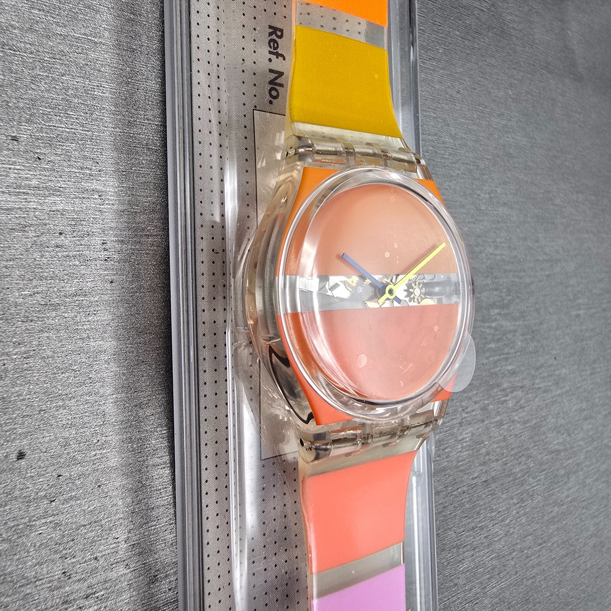 Swatch Orange Painted Time Watch Men 34mm Clear Case GK378 New Battery NOS5