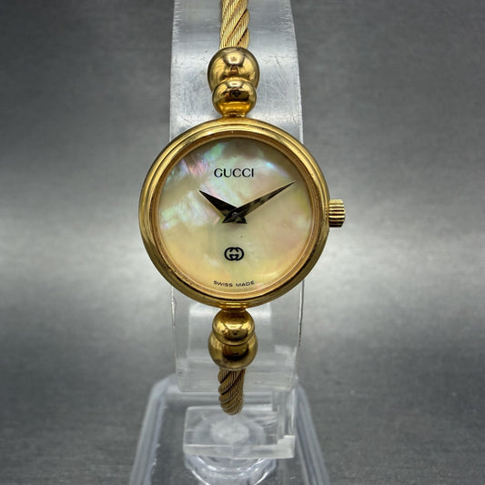 Gucci Watch Women 20mm MOP Dial Gold Plated Round Vintage 2700L New Battery0