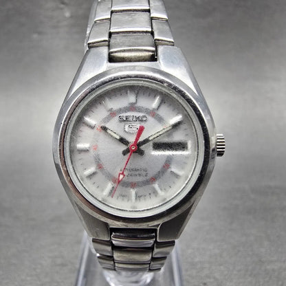 Seiko 5 Automatic Watch Women 24mm Silver Dial Steel Daydate 4207-01B0 Runs VTG0