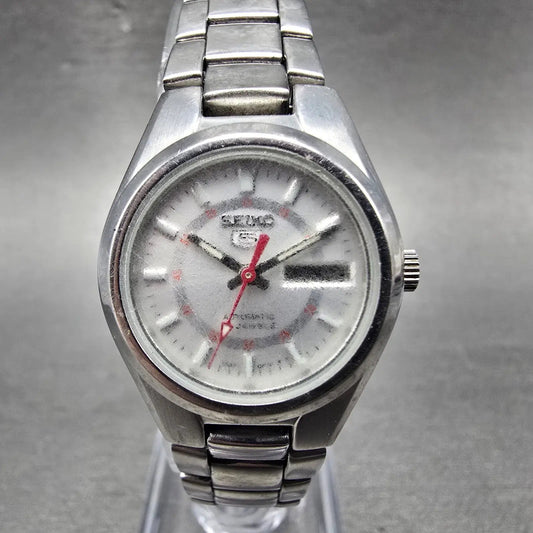 Seiko 5 Automatic Watch Women 24mm Silver Dial Steel Daydate 4207-01B0 Runs VTG0
