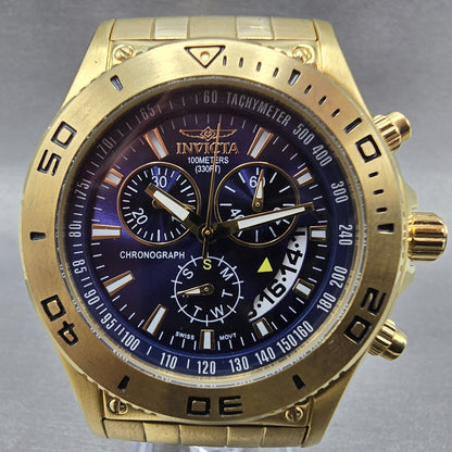 Invicta Chronograph Dive Watch Men 46mm Blue Dial Gold Tone Daydate 6858 New Bat1