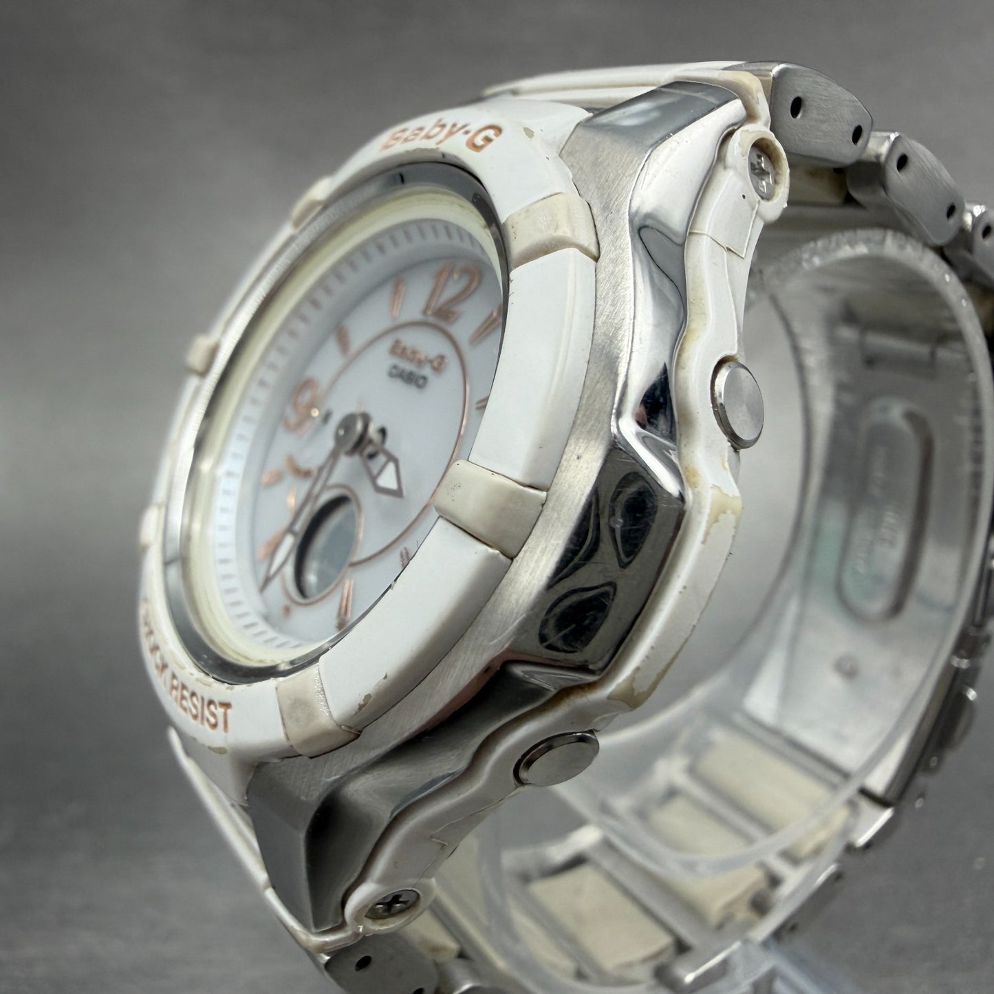 Casio Baby-G Watch Women 38mm White Dial Silver Tone Analog Digital Solar ABC2
