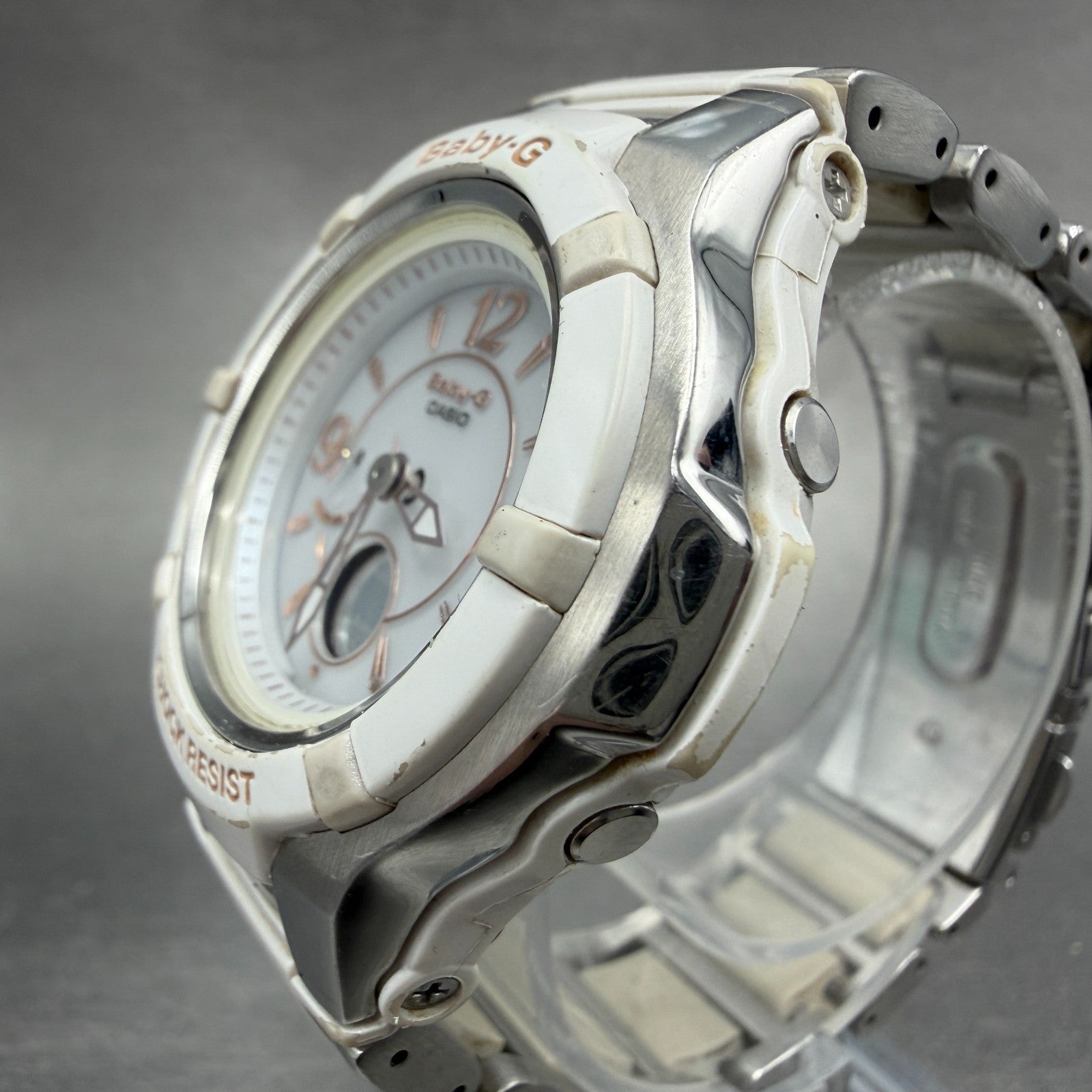 Casio Baby-G Watch Women 38mm White Dial Silver Tone Analog Digital Solar ABC2