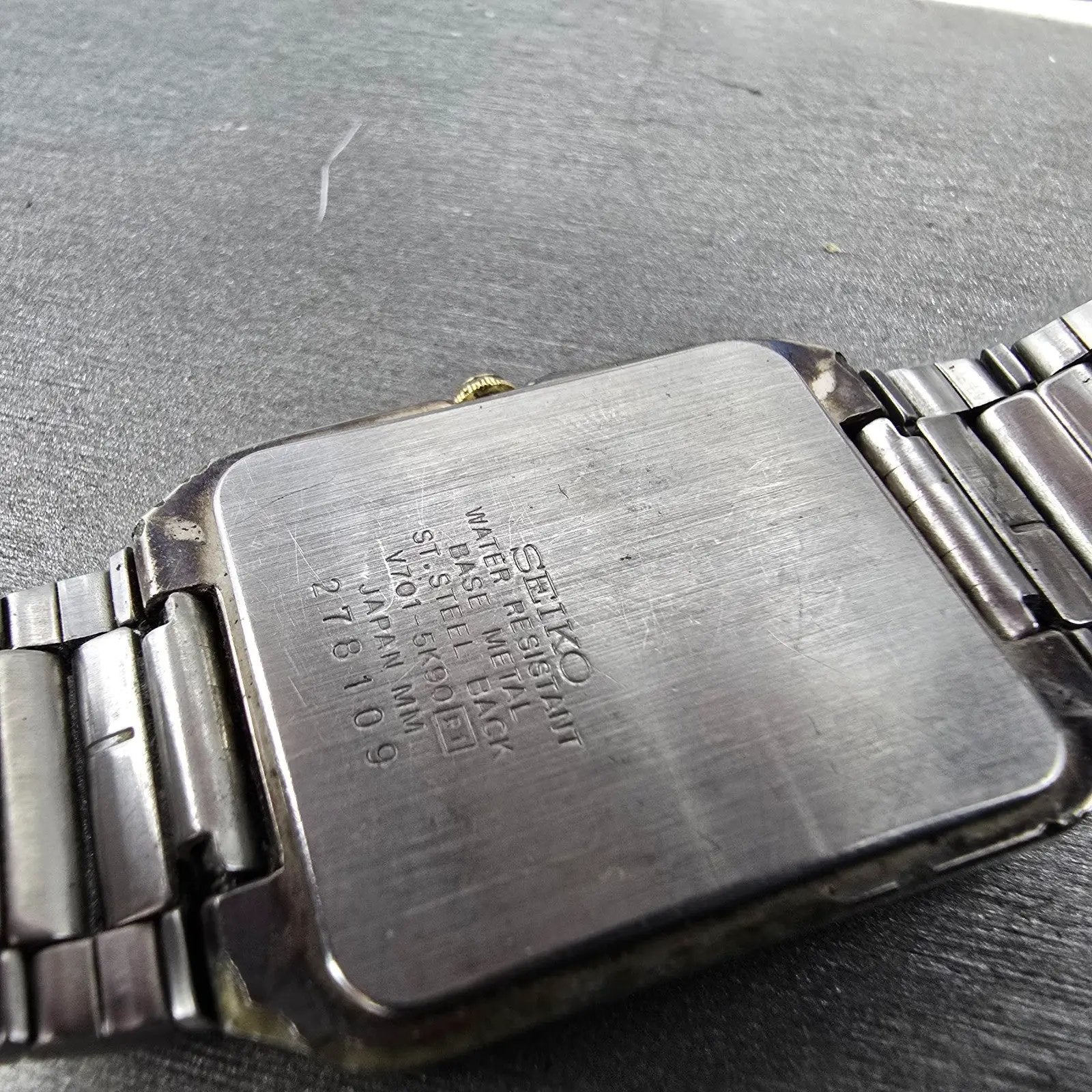 Seiko Tank Watch Men 27mm Silver Dial Two Tone Rectangle V701-5K90 PARTS Vintage10