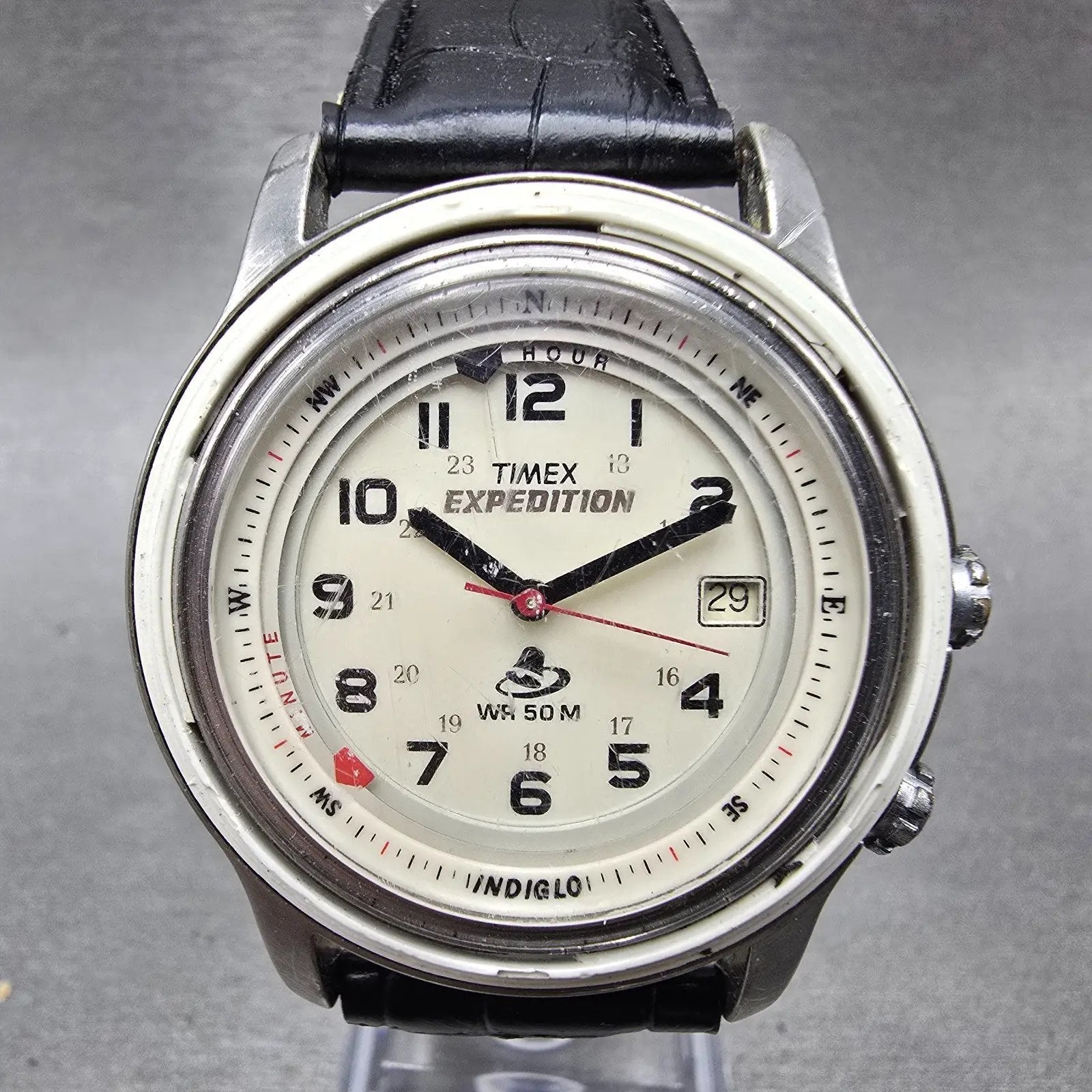 Timex Shenmue Watch Men 39mm Cream Dial Silver Tone Date Alarm READ!!!! New Batt0