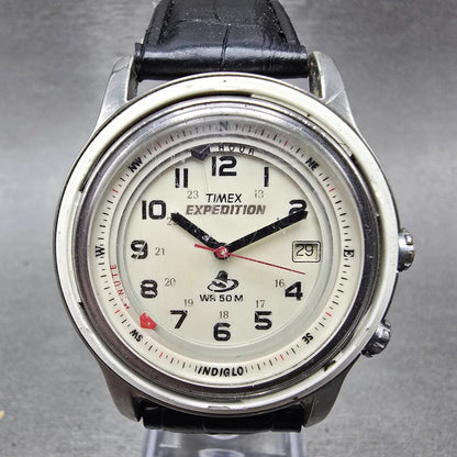 Timex Shenmue Watch Men 39mm Cream Dial Silver Tone Date Alarm READ!!!! New Batt0