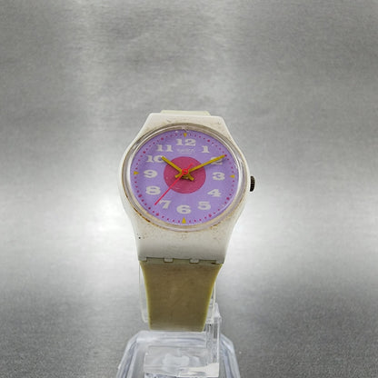 Swatch Paint By Numbers Watch Women 25mm Purple Dial White Tone Round New batt