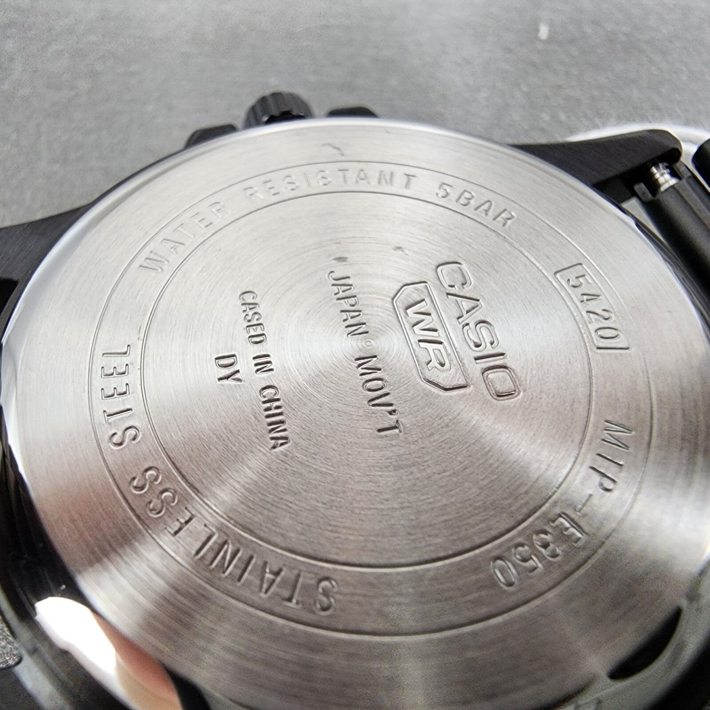 Casio MTP-E350 Watch Men 39mm Black Dial Black Steel Daydate Metal Bracelet