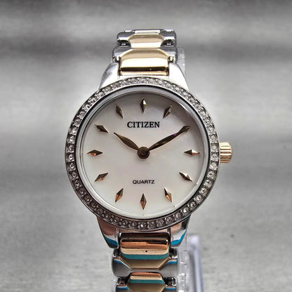 Citizen Watch Women 24mm MOP Dial Silver Tone Gemmed Round 9627-S121558 New Batt0