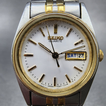 Seiko Watch Women 25mm White Dial Two Tone Daydate 7n430011 Round New Battery1